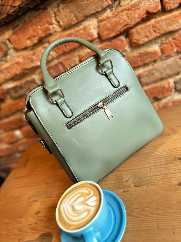 Зелена чанта Elise с флорален модел