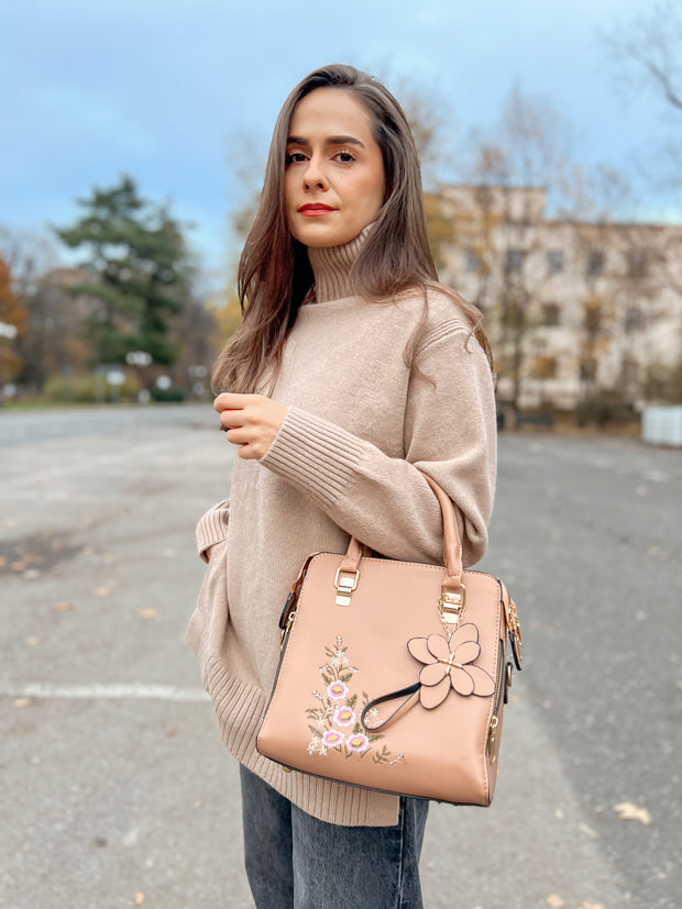 Кафява чанта Elise с флорален модел